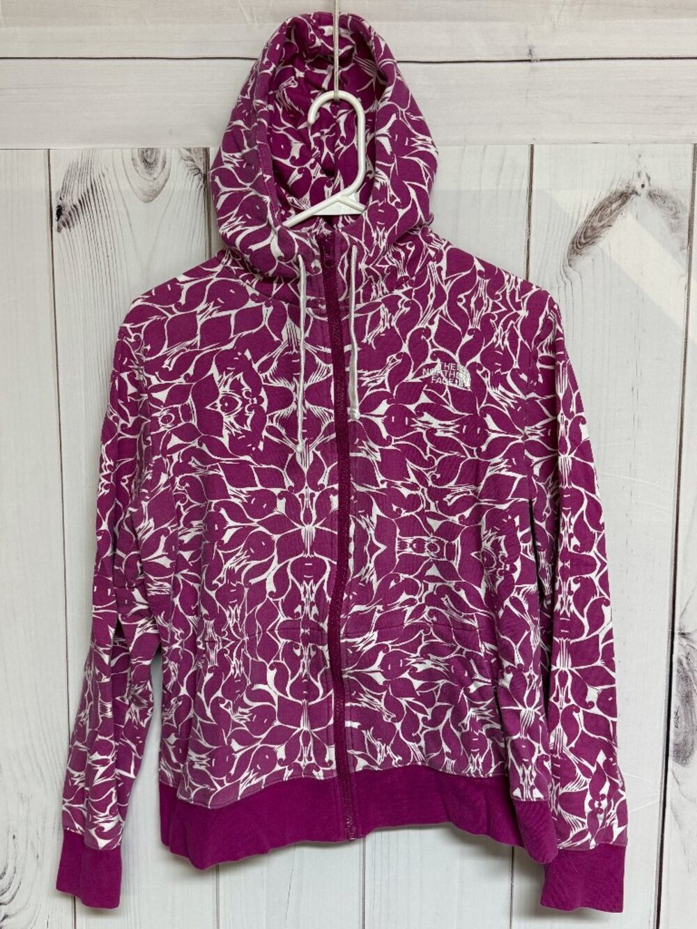 The North Face Printed Full Zip Hoodie Women’s L Magenta White EUC